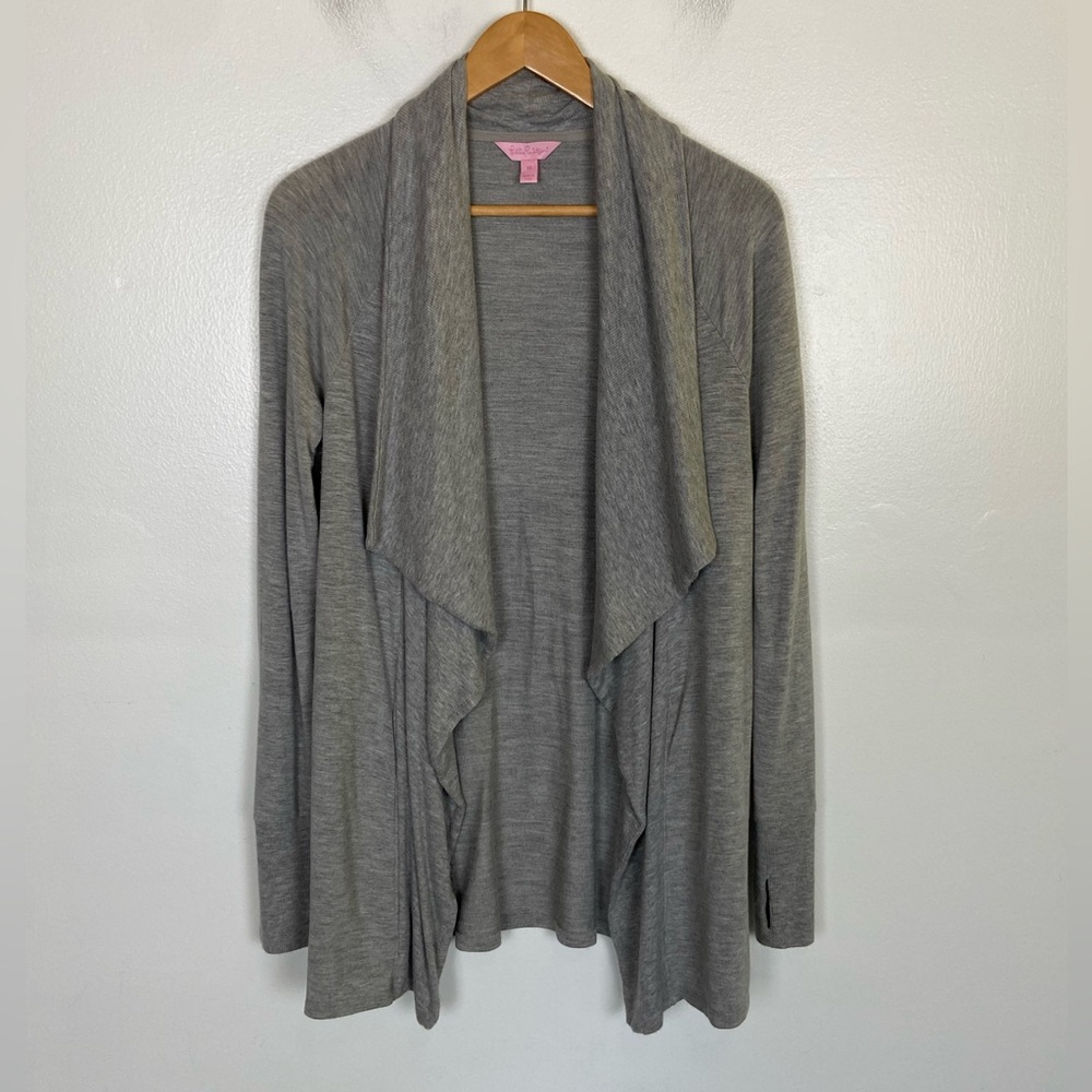 Lilly‎ Pulitzer Elyssa Wrap Cardigan Size XS Gray Gym Sport Pockets Open Front